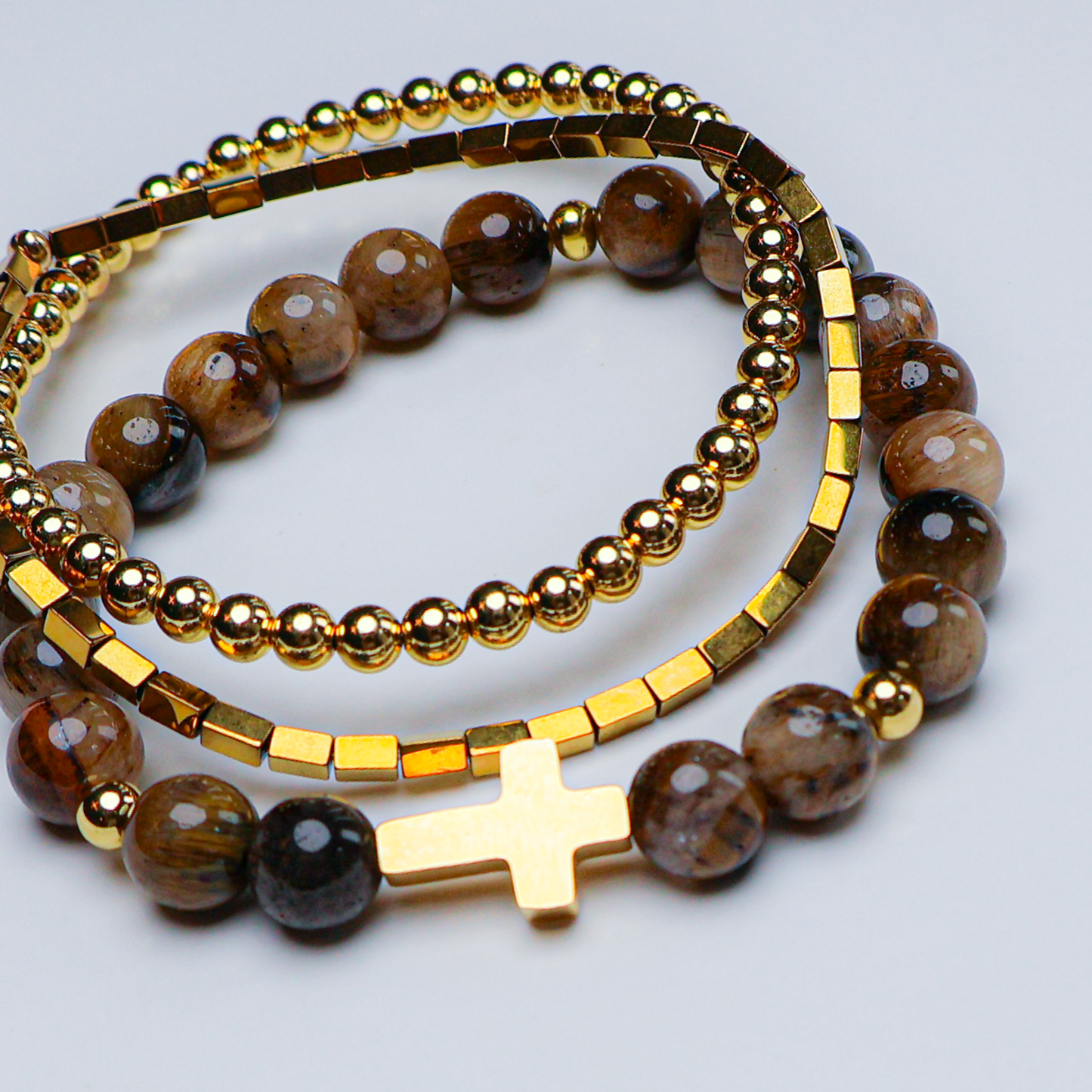 Gold Cross Bracelet Set