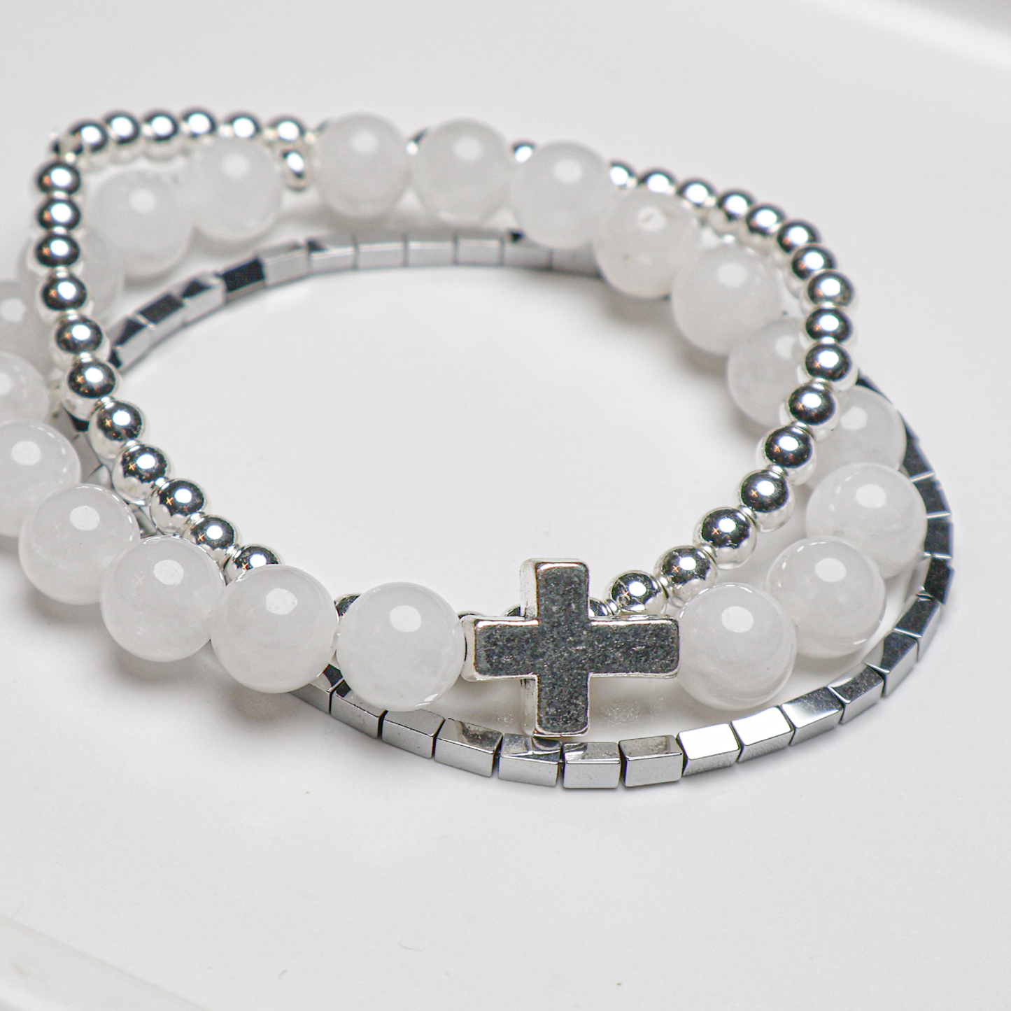 Silver Cross Bracelet Set