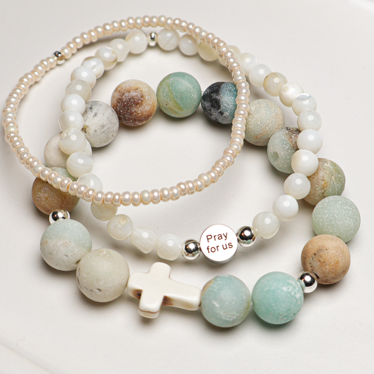 Stone Cross Bracelet Set